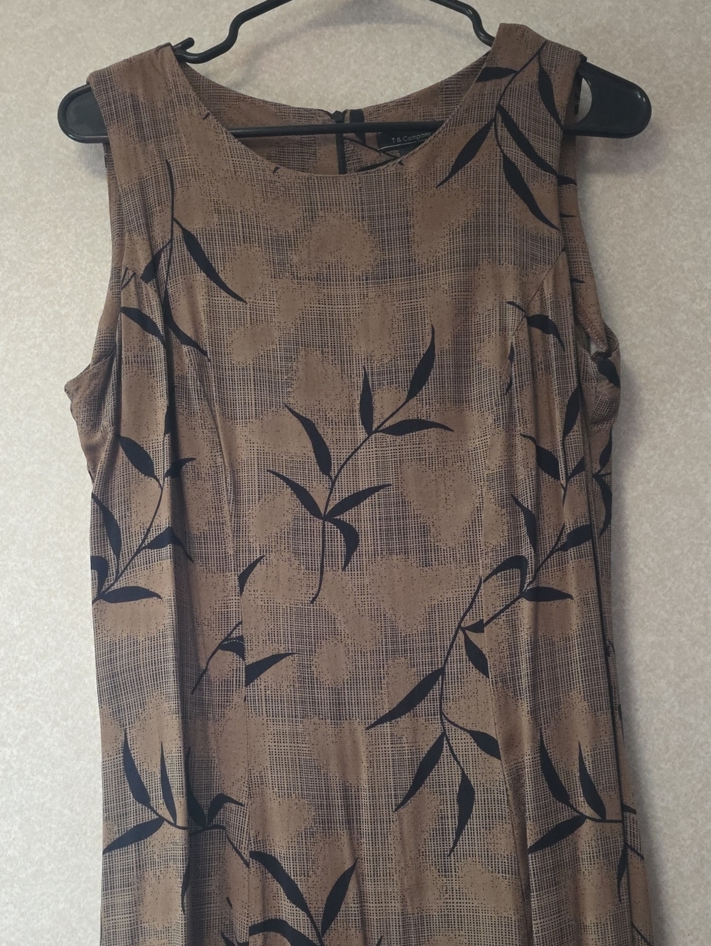T & Company  Tan Floral-Print Sleeveless Tank Dress